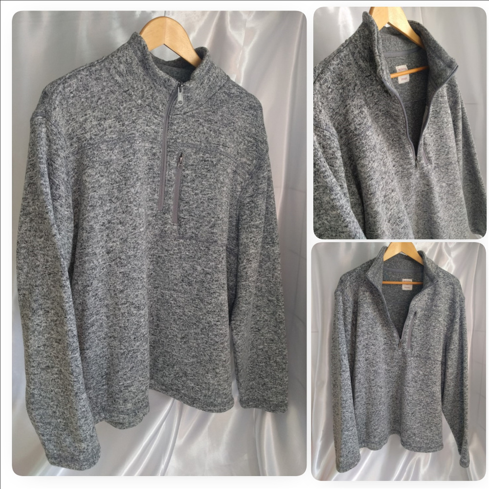 MENS KNIT FLEECE PULLOVER JACKET HEATHER GREY XXL